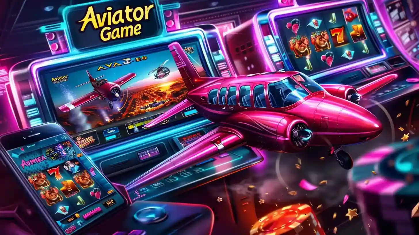  Stylish women playing Aviator betting games on smartphones in neon-lit casino