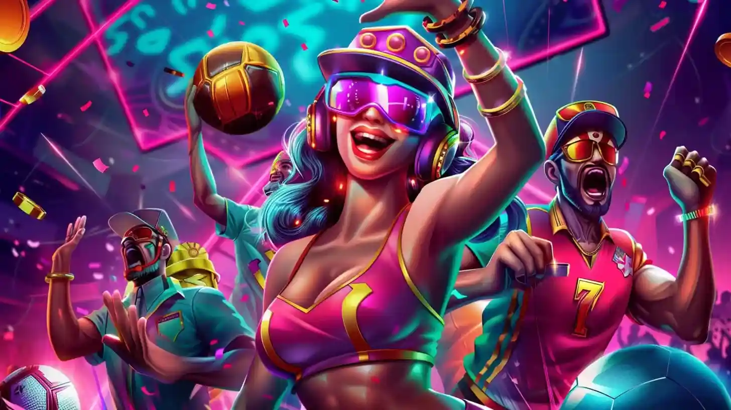  Stylish women playing Aviator betting games on smartphones in neon-lit casino